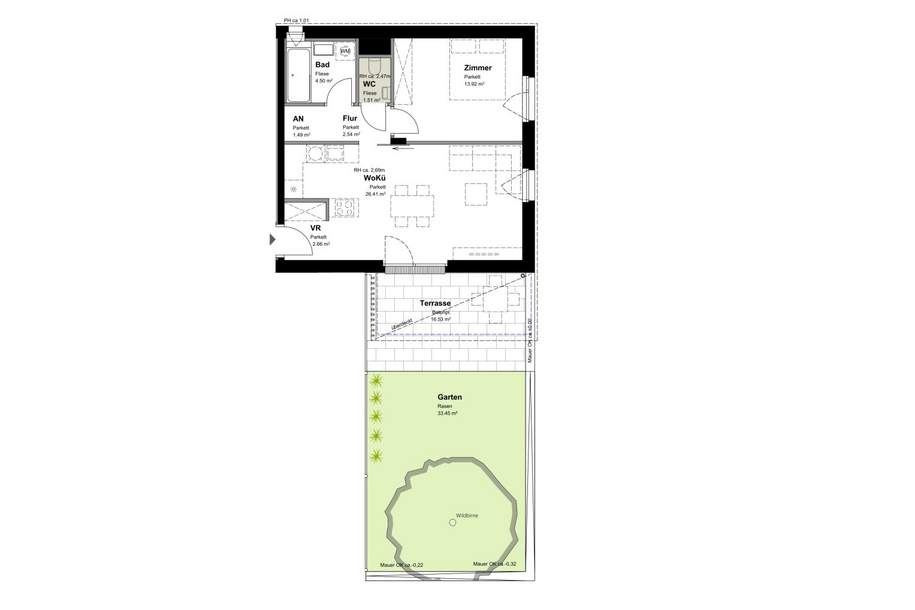 Wohnen im Wildgarten! Erstbezug! 2-Zimmer-Wohnung mit Garten zu vermieten!, Wohnung-miete, 1.290,00,€, 1120 Wien 12., Meidling