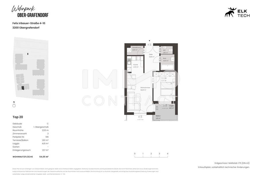 54,05qm 2Zi S-Balkonwohnung Erstbezug, ökologische Bauweis, Wohnung-miete, 679,00,€, 3200 Sankt Pölten(Land)