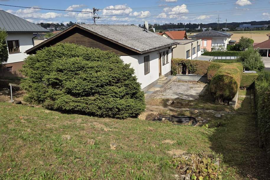 Gemütlicher AUSSICHTS-BUNGALOW mit Keller auf 1.141 m² Hanggrund in Dietach, Haus-kauf, 225.000,€, 4407 Steyr-Land