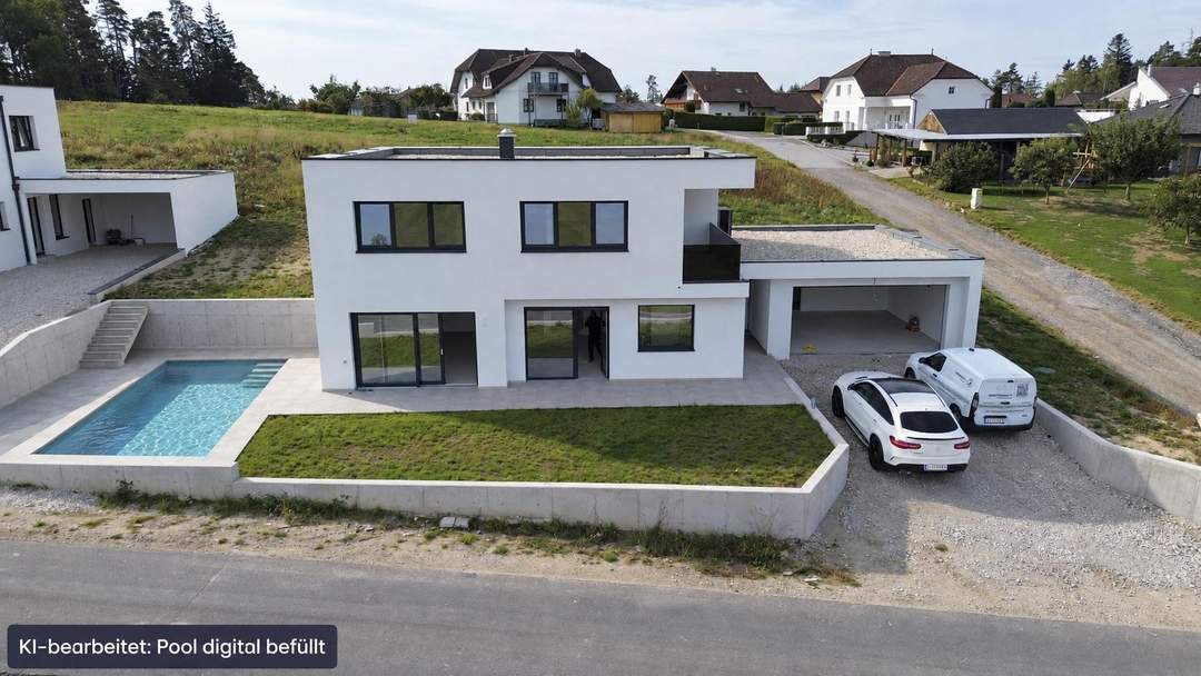 Neugebautes Luxushaus NEUER FINALPREIS Ziegelmassiv mit Fernsicht, Pool,Doppelhäuser 495.000mit Pool