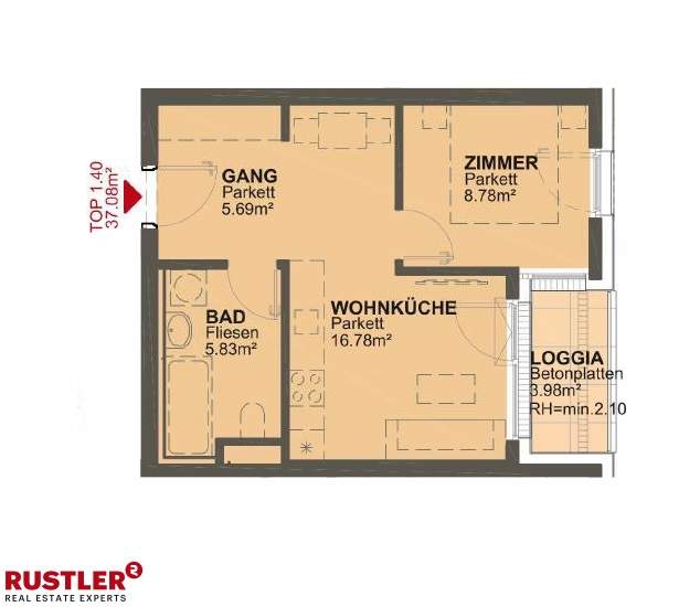 2 Zimmer Wohnung mit Loggia