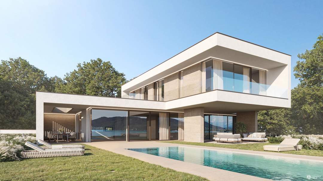 Wörthersee - Nordufer: einzigartige Neubau-Villa *Outdoorpool, LIFT, 4 Garagen, privater Seezugang*