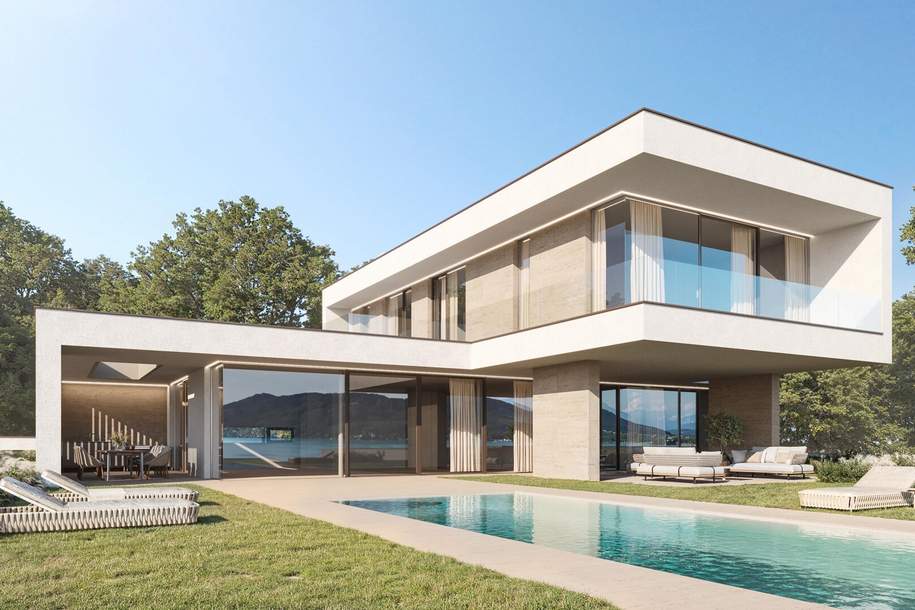 Wörthersee - Nordufer: einzigartige Neubau-Villa *Outdoorpool, LIFT, 4 Garagen, privater Seezugang*, Haus-kauf, 3.500.000,€, 9201 Klagenfurt Land