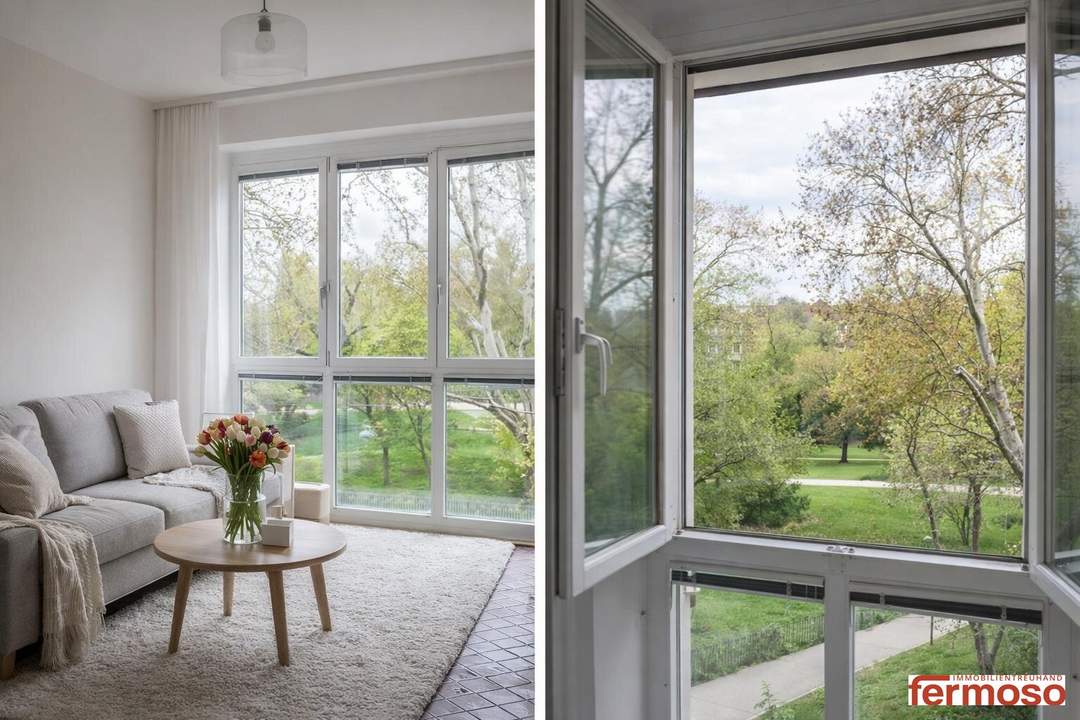 Helle 4-Zimmer-Wohnung (ca. 93 m²) mit Loggia und Parkblick. Master-Schlafzimmer mit eigenem Badezimmer.
