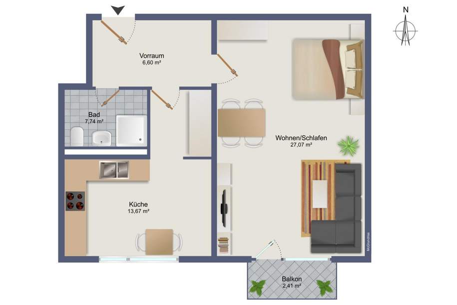 Stadtwohnung für Singles &amp; Studierende mit Top-Anbindung, Wohnung-kauf, 119.000,€, 8020 Graz(Stadt)