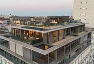 PENTHOUSE ohne SCHRÄGEN mit Vollverglasung und Wellnessterrasse inkl. Sauna und Blick über Wien - außergewöhnliche RARITÄT mit 2x Tiefgaragenplätzen im Haus / Kaufpreis inkl. LUXUS-Möblierung