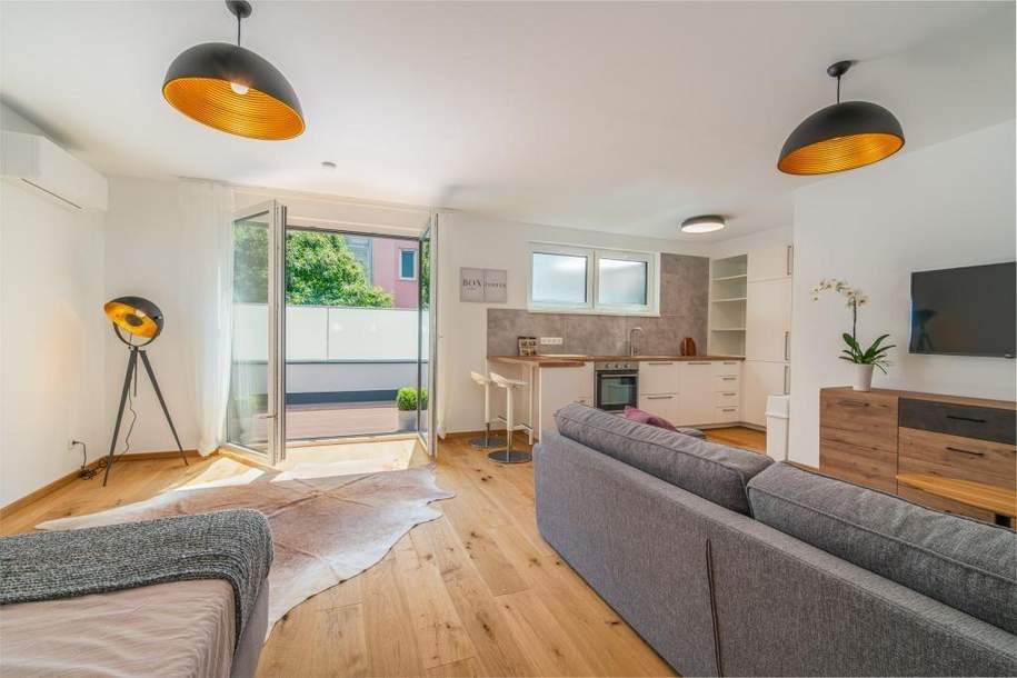 Luxuriöses vollmöbliertes Terrassenstudio mit Grünblick in Ruhelage - All In Miete, Wohnung-miete, 1.450,00,€, 1180 Wien 17., Hernals