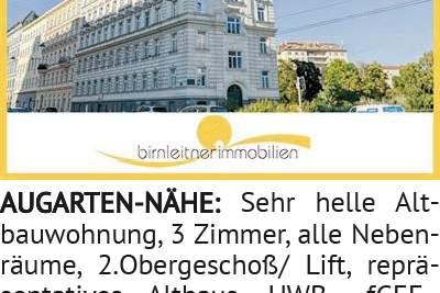 Sehr helle Altbauwohnung, 3 Zimmer, alle Nebenräume, 2.Obergeschoß/ Lift, repräsentatives Althaus, H, Wohnung-kauf, 1200 Wien 20., Brigittenau