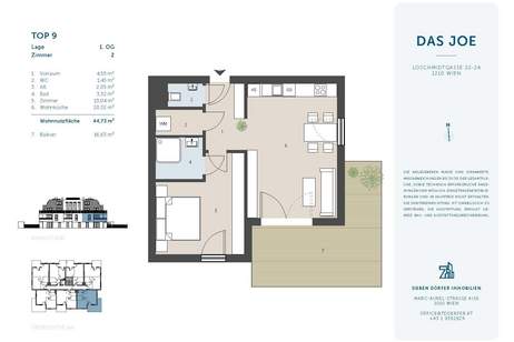 Helles, südostseitiges Apartment mit großem Balkon | 2 Zimmer | Anlegerhit, Wohnung-kauf, 278.748,€, 1210 Wien 21., Floridsdorf