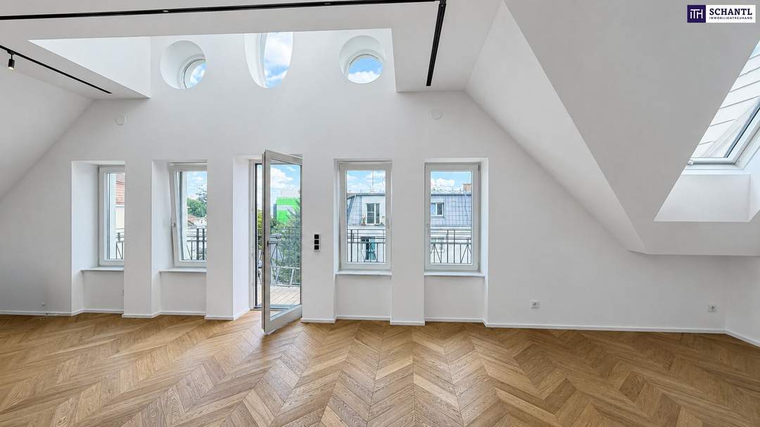 Lichtdurchflutete 3-Zimmer-Dachgeschosswohnung mit zwei Balkonen & ca. 54 m² Dachterrasse nahe Schönbrunn