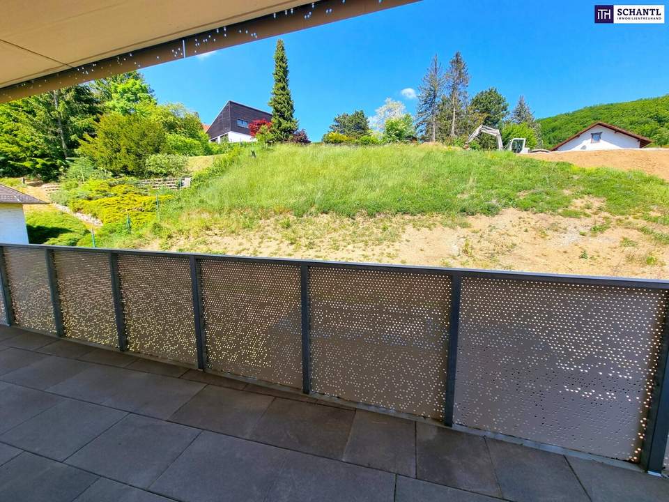 Zwischen Wienerwald und Weltstadt. Lebens(t)raumerfüller im Wienerwald! TOP Neubauwohnung mit viel Freiraum! Traumhafte Rundum-Terrasse + Ideale Raumaufteilung + Grün wohin das Auge reicht + Luftwärmepumpe!