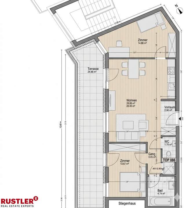 Penthouse-Feeling I Große Terrasse im obersten Stock I 3-Zimmer-Wohnung