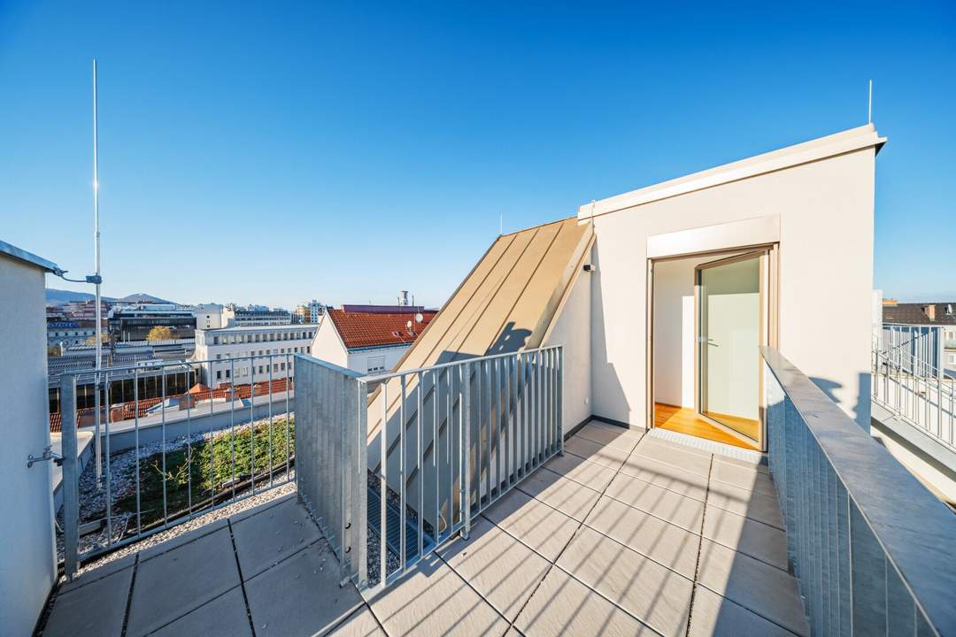 HOCH HINAUS >> großzügig Wohnen im 2. Dachgeschoss >> Dachterrasse mit Wien-Blick