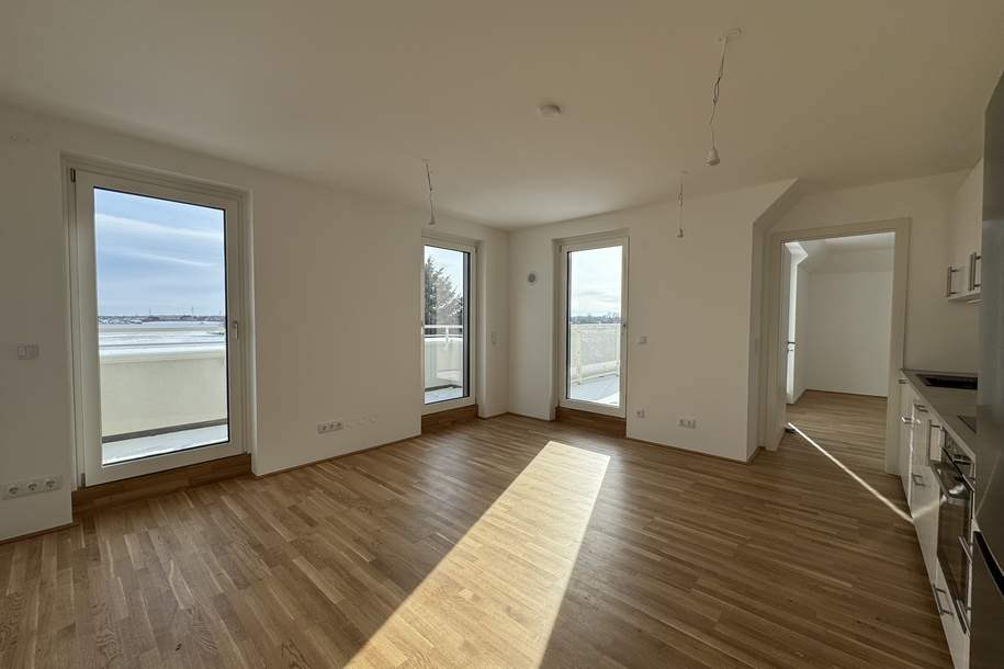 2-Zi Dachgeschoß Erstbezug Wohnung beim Mühlwasser-Klimaanlagen-Fußbodenheizung-2 Terrassen, Wohnung-miete, 1.060,00,€, 1220 Wien 22., Donaustadt