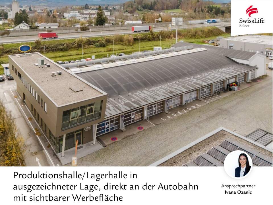 Produktionshalle/Lagerhalle in ausgezeichneter Lage, direkt an der Autobahn mit sichtbarer Werbefläche
