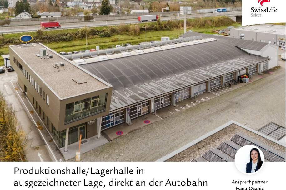 Produktionshalle/Lagerhalle in ausgezeichneter Lage, direkt an der Autobahn mit sichtbarer Werbefläche, Gewerbeobjekt-miete, 7,00,€, 4655 Gmunden