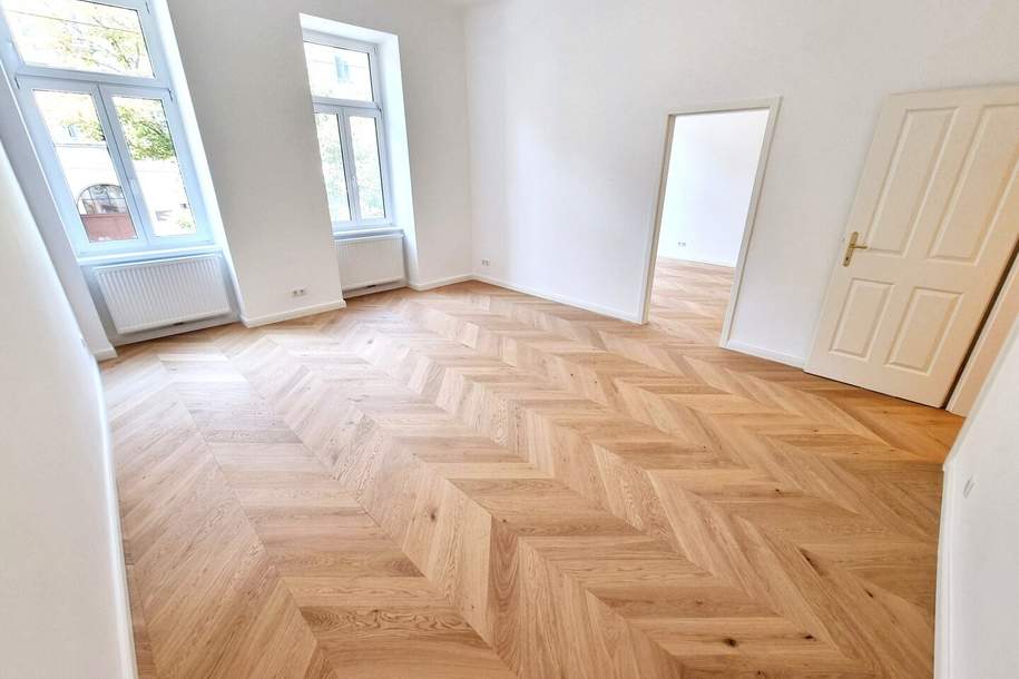 Frisch saniert! Mehr Stil pro Quadratmeter - Wohnen mit Fischgrätflair! Erstbezug + Traumhaft schönes Altbauhaus + Perfekte Infrastruktur und Anbindung + Neue Einbauküche! Jetzt zugreifen!, Wohnung-kauf, 399.000,€, 1200 Wien 22., Donaustadt