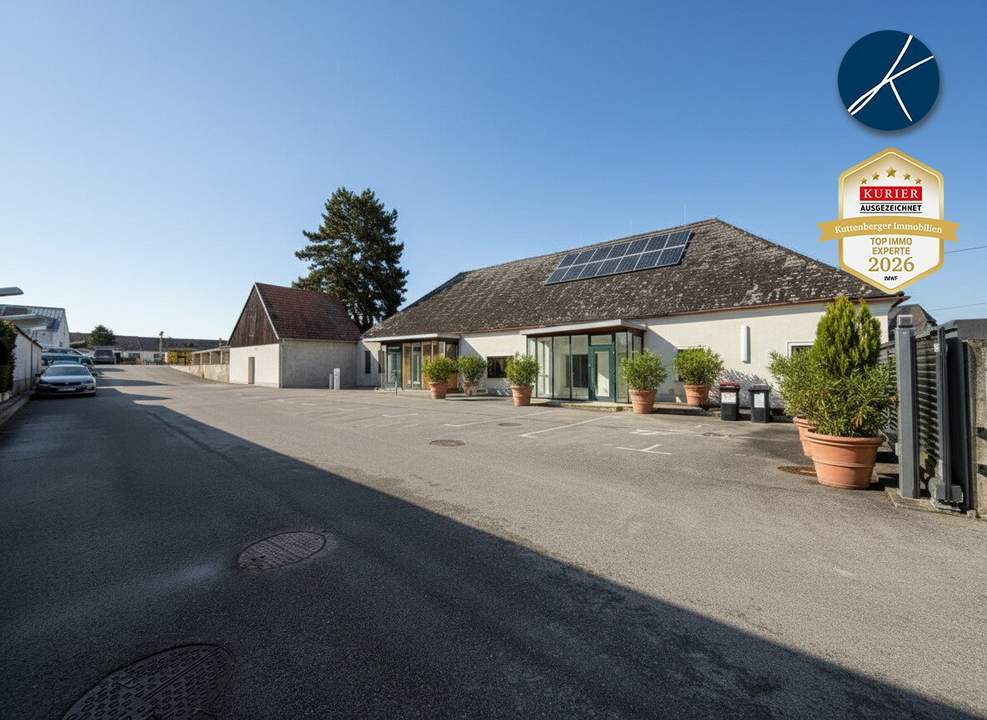 Firmensitz / Betriebsobjekt mit 320m² Büros, 400m² Hallen/Garagen &amp; 750m² Lagerplatz