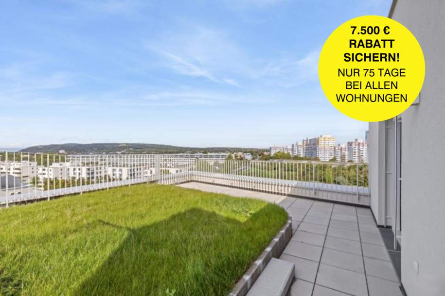 AKTION* LICHTDURCHFLUTETER 3-ZIMMER-ERSTBEZUG IM DACHGESCHOSS MIT TRAUMHAFTEM DACHGARTEN – PROVISIONSFREI!, Wohnung-kauf, 625.320,€, 1210 Wien 21., Floridsdorf