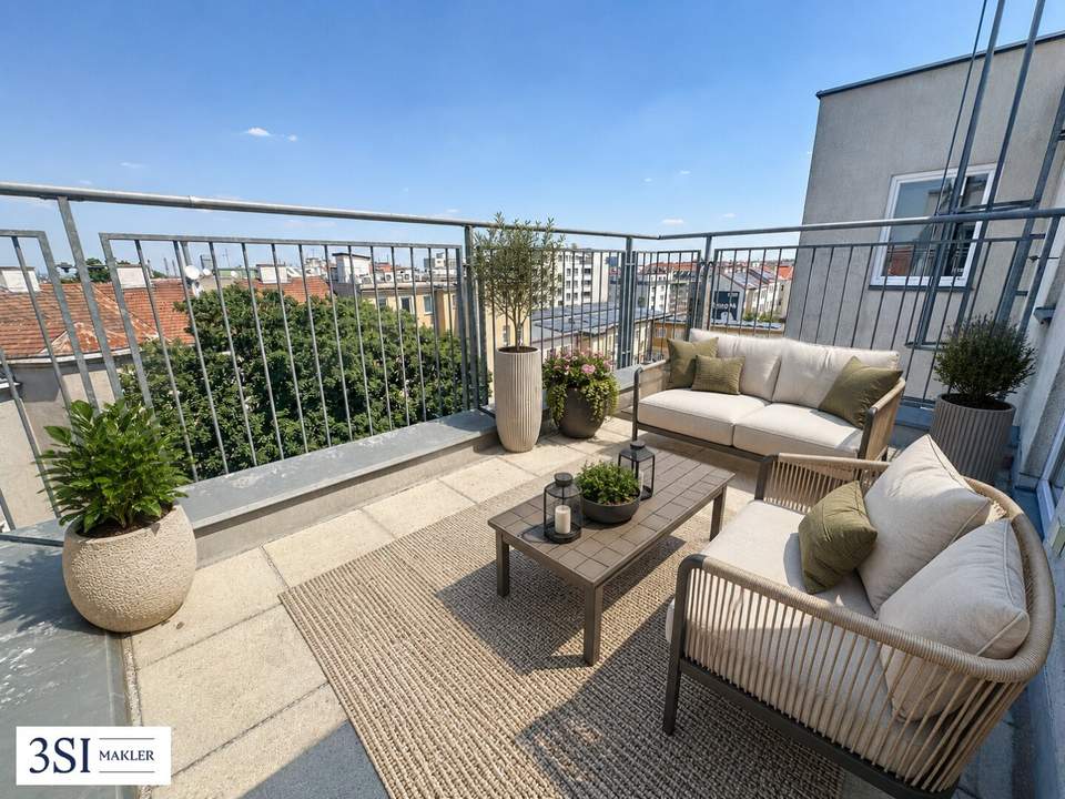 Eine Dachterrasse der Sonderklasse - Lichtdurchflutete 3-Zimmer-DG-Wohnung - in ruhiger Seitenstraße des 12. Bezirks