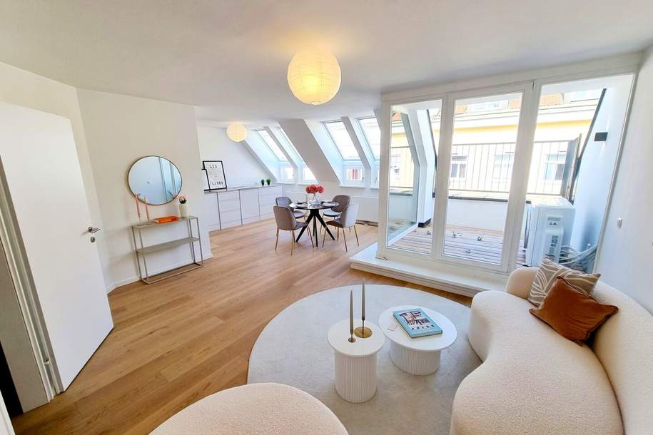 WOW! Familien-Wohnung im Dachgeschoss! Toll aufgeteilt + Zentrumsnah + 3 Zimmer mit Terrasse + Frisch saniert + Hauseigene Tiefgarage! Besser geht es nicht...., Wohnung-kauf, 599.000,€, 1180 Wien 18., Währing