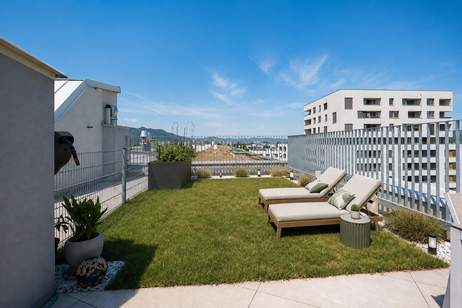 Urlaubsfeeling | Dachterrasse m. Pergola, Garten u. privaten Zugang zum Rooftop-Pool | Familienfreundliche Anlage | DAN Küche l Tiefgarage, Wohnung-kauf, 619.000,€, 1210 Wien 21., Floridsdorf
