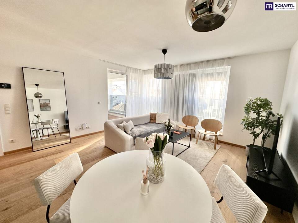 REDUZIERT! Sofort Bezugsfertig in Bestlage! Traumhafte Dachgeschosswohnung mit Loggia und Panoramafenster ++ Weitblick über Wien ++ Komplett Eingerichtet ++ Dachgeschossneubau aus 2021 ++ Auch für Anleger!!!