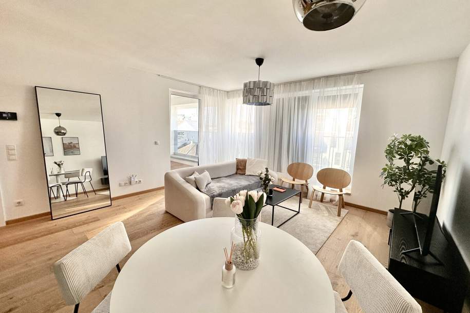 REDUZIERT! Sofort Bezugsfertig in Bestlage! Traumhafte Dachgeschosswohnung mit Loggia und Panoramafenster ++ Weitblick über Wien ++ Komplett Eingerichtet ++ Dachgeschossneubau aus 2021 ++ Auch für Anleger!!!, Wohnung-kauf, 395.000,€, 1020 Wien 2., Leopoldstadt