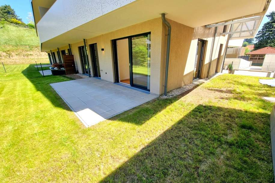 Barfuß ins Gras. Direkt vom Wohnzimmer aus. Den Sommer bereits im eigenen Garten verbringen! TOP Neubauwohnung mit viel Freiraum! Traumhafter Eigengarten + 3 Zimmer + Grün wohin das Auge reicht + Luftwärmepumpe!, Wohnung-kauf, 400.500,€, 2391 Mödling