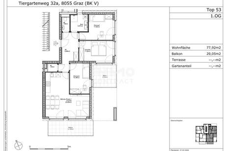 Erstbezug 01.10.2026: Geförderte 4 Zimmer Wohnung mit 2 Balkone - Tiergartenweg 32a - Top 53 A, Wohnung-miete, 797,98,€, 8055 Graz(Stadt)