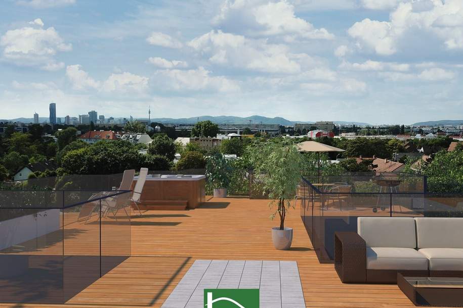 Luxury Living! ca. 41qm Dachterrasse! Maßgefertigte Tischlerküche! Glasfronten! elektrische Rollos! Klima!, Wohnung-miete, 1.099,00,€, 1220 Wien 22., Donaustadt