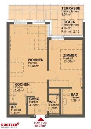 2 Zimmer mit Terrasse - Maximilian-Reichweg 3 - nähe Marchfeldkanal