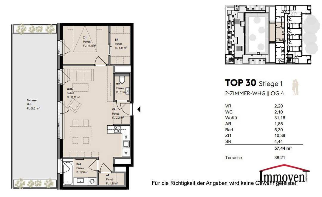 TOPLAGE und ERSTBEZUG: Hofseitige, moderne 2-Zimmerwohnung mit großer Terrasse! Besichtigung ab Februar 2025 möglich!