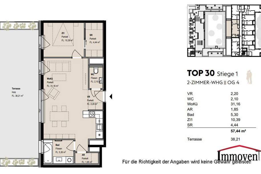 TOPLAGE und ERSTBEZUG: Hofseitige, moderne 2-Zimmerwohnung mit großer Terrasse! Besichtigung ab Februar 2025 möglich!, Wohnung-miete, 1.799,00,€, 1070 Wien 7., Neubau