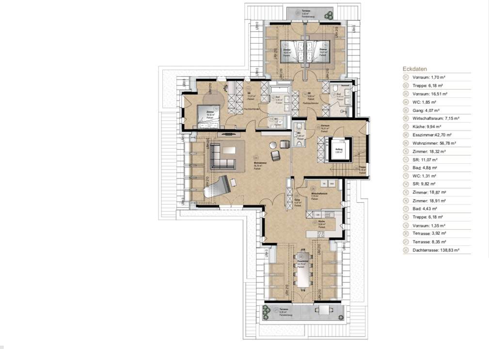 Exklusives Penthouse mit Villencharakter – Dachgeschoss mit Lift bis auf die private Dachterrasse