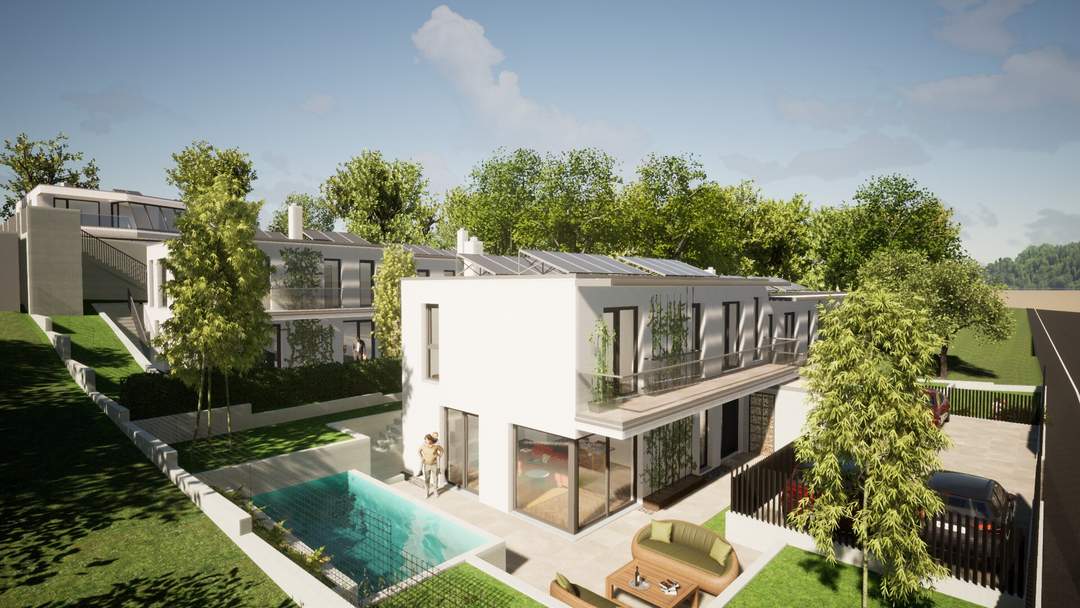 AKTIONSPREIS! Exklusive Doppelhaushälften inkl. Terrasse/Garten + Balkon 4-5 Zimmer! TRAUMAUSBLICK auf Burg Liechtenstein! SCHLÜSSELFERTIG!
