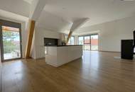 Großzügig. Hell. Ungestört. Penthouse-Feeling mit riesigen Fensterfronten und 40 m² großer Terrasse im Zentrum von Unterwaltersdorf!
