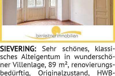 Sehr schönes, klassisches Alteigentum in wunderschöner Villenlage, 89 m² renovierungsbedürftig,, Wohnung-kauf, 1190 Wien 19., Döbling