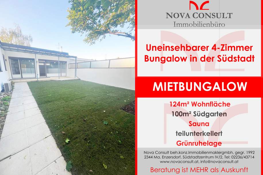 Mietbungalow mit Sauna in der Gartenstadt Südstadt!, Haus-miete, 1.850,00,€, 2344 Mödling
