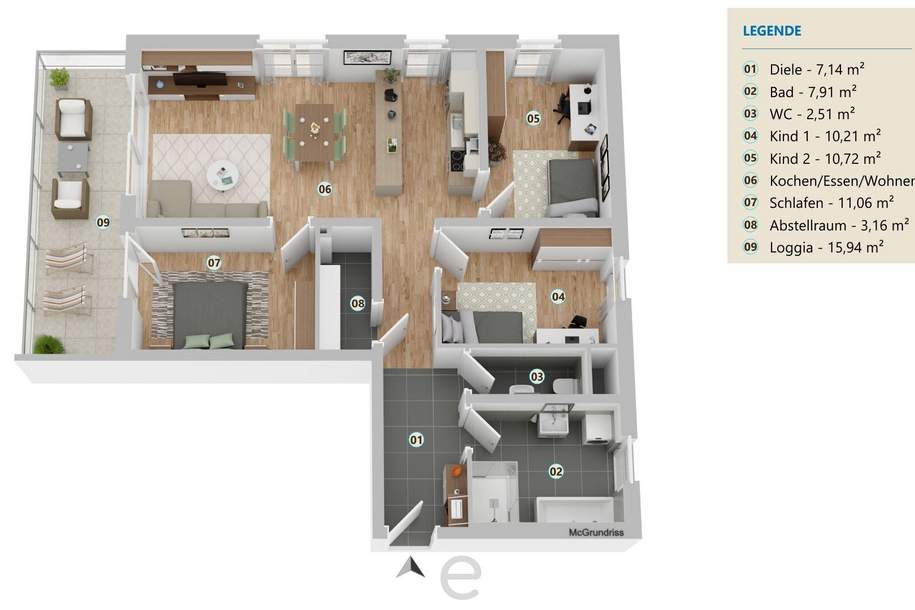 Schlüsselfertige 4-Zimmer-Neubau-Wohntraum mit großer Loggia & 2 TGP in Schleißheim, Wohnung-kauf, 4600 Wels-Land
