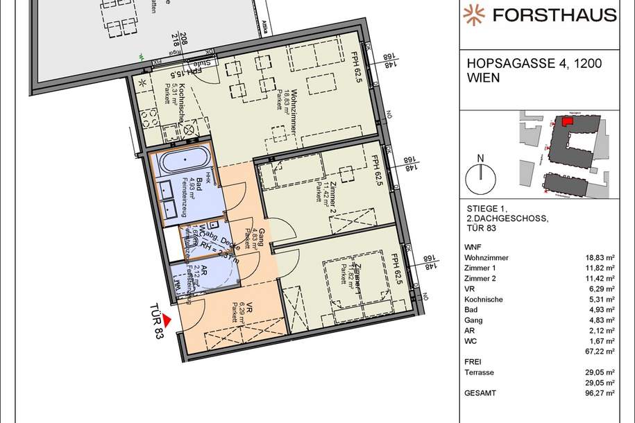 DACHGESCHOSS mit 29 m² Terrasse Nähe Donaukanal - provisionsfrei direkt vom Bauträger, Wohnung-kauf, 430.000,€, 1200 Wien 20., Brigittenau
