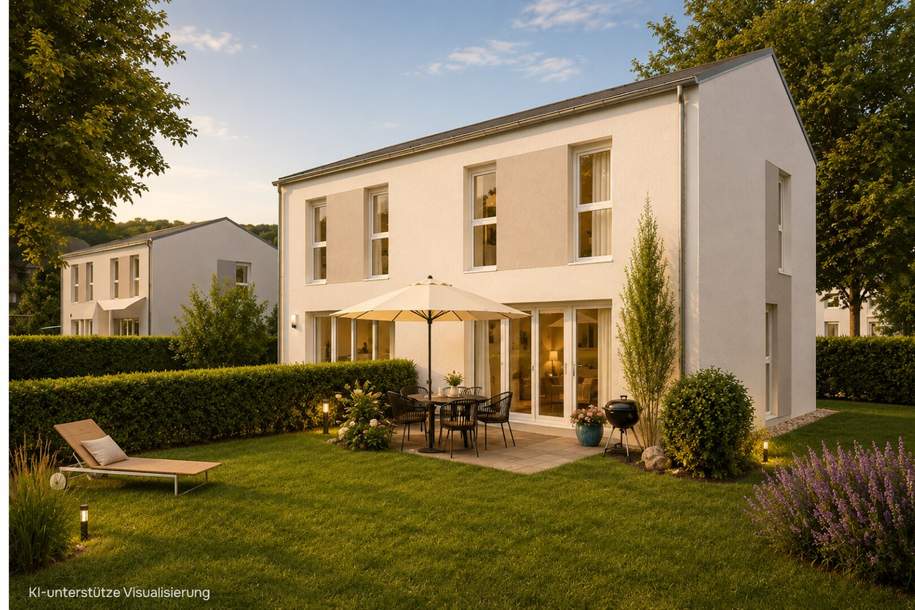 Wohnbaugefördertes Doppelhaus | LWP, PV-Anlage, ziegelmassiv | 4 Zimmer | Terrasse, Eigengarten &amp; 2 Parkplätzen, Haus-kauf, 569.900,€, 2540 Baden