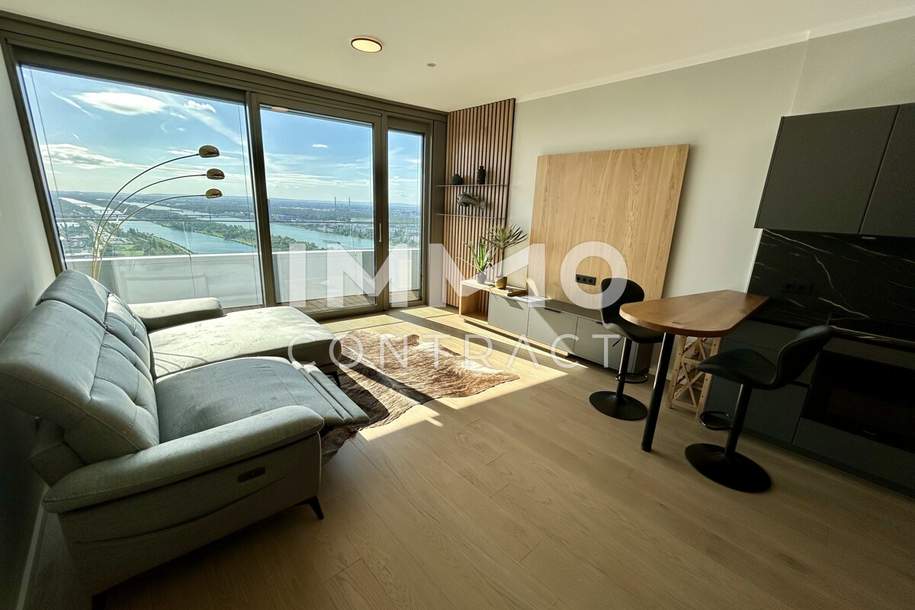 Möbliertes Apartment im 42. Stock mit Weitblick auf die Donau! Pool, Spa und Fitness inklusive!, Wohnung-miete, 2.500,00,€, 1220 Wien 22., Donaustadt