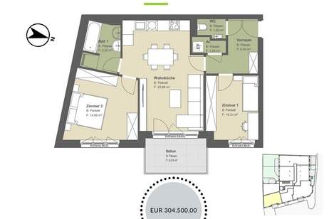 ++ DREI ZIMMER mit sonnigem BALKON ++, Wohnung-kauf, 304.500,€, 3400 Tulln