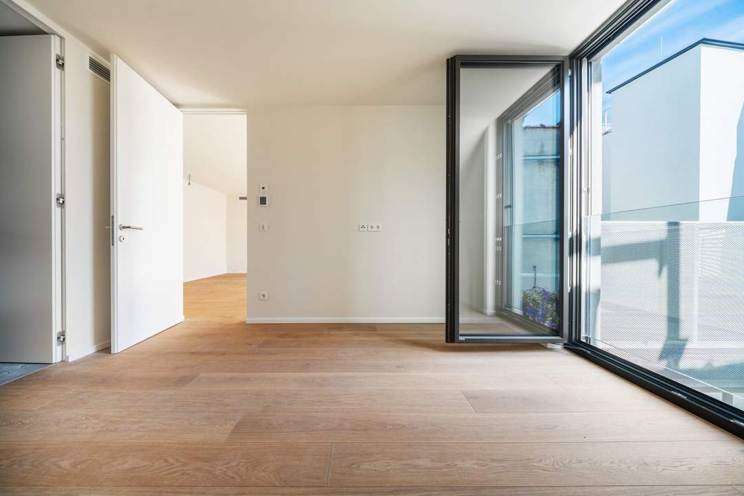 ESSENZ NO. 1 - Erstbezug mit hofseitigem 10 m² Balkon, im 1. DG, kaum Schrägen | 2 Zimmer
