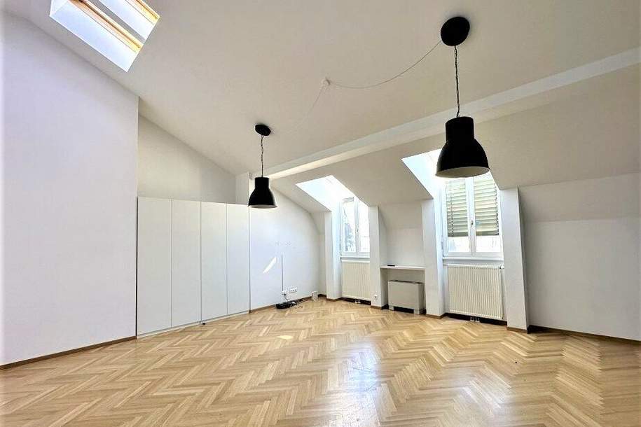 GONZAGAGASSE, BÖRSE-NÄHE, klimatisiertes 122 m2 Dachgeschoss mit 8 m2 Terrasse, 3 Zimmer, Komplettküche, 2 Bäder, Parketten, Wohnung-miete, 3.355,43,€, 1010 Wien 1., Innere Stadt