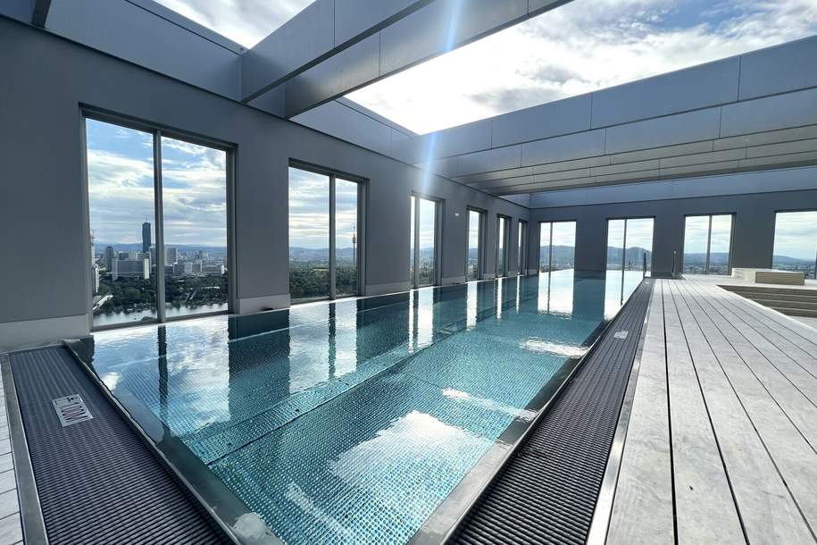 U1 Kagran - Blick über Wien - Loggia - Fitnessraum - Deckenkühlung - Sauna - Pool am Dach, Wohnung-miete, 1.448,00,€, 1220 Wien 22., Donaustadt
