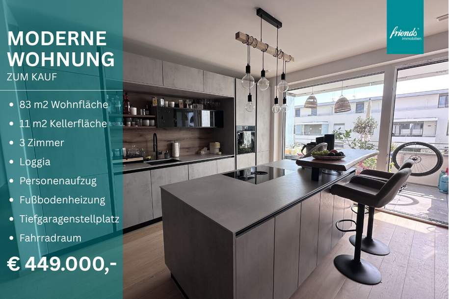Moderne 3-Zimmer Wohnung mit Loggia und Tiefgaragenstellplatz!, Wohnung-kauf, 449.000,€, 2351 Mödling