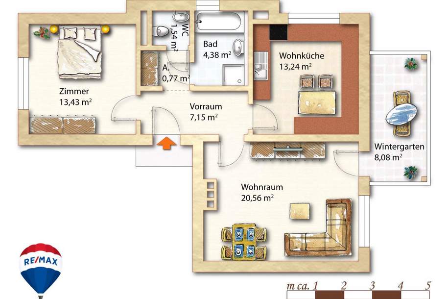 Gut erhaltene Wohnung mit Charme – inkl. Wintergarten & Tiefgarage in Top Lage, Wohnung-kauf, 139.000,€, 8430 Leibnitz