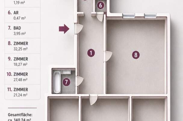 Vermietete Eigentumswohnung mit ca. 140 m² – Bestandsobjekt für Anleger, Wohnung-kauf, 395.000,€, 1020 Wien 2., Leopoldstadt
